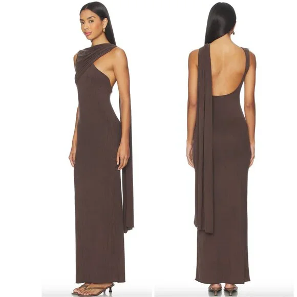 NEW Aya Muse Cedar Maxi Dress in Dark Brown Cutout Gown XS XSmall